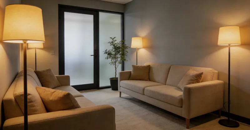 一位母亲在家中担忧地看着正在咳