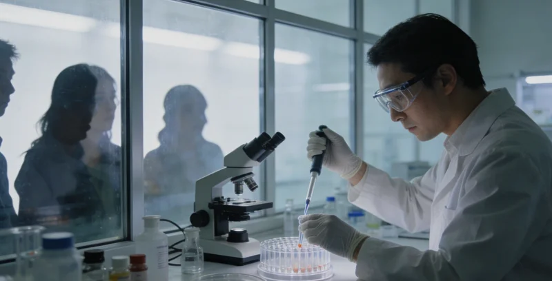 专业医生在实验室分析基因检测报告