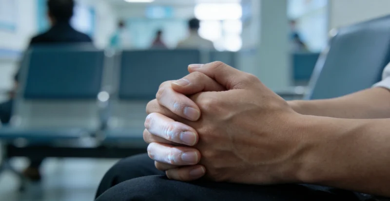 张家口市民在医院候诊区等待就医