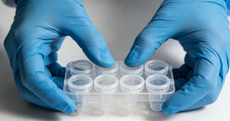 基因检测实验室中，技术人员正在