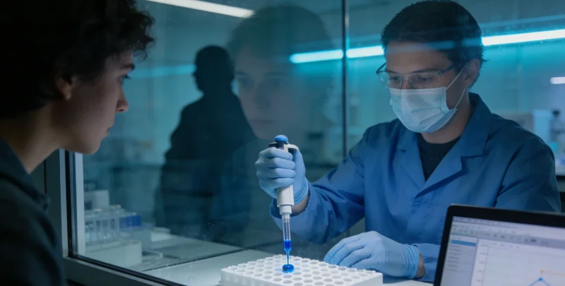 专业基因检测实验室内部,技术人员正在进行样本分析