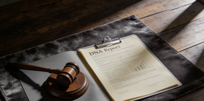 医生在诊室中,手持检测报告与患