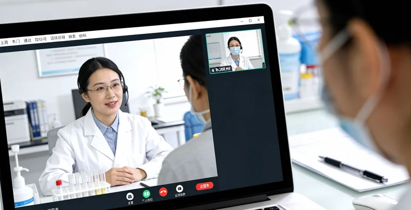 医生在查看甲状腺超声检查报告