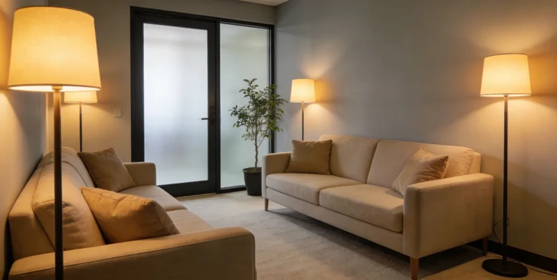 医生在办公室内向咨询者讲解基因