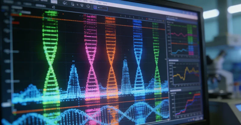 科学家在电脑前分析基因测序数据