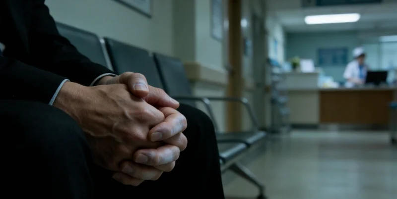 自贡某医院儿科门诊外,家长带着孩子等候