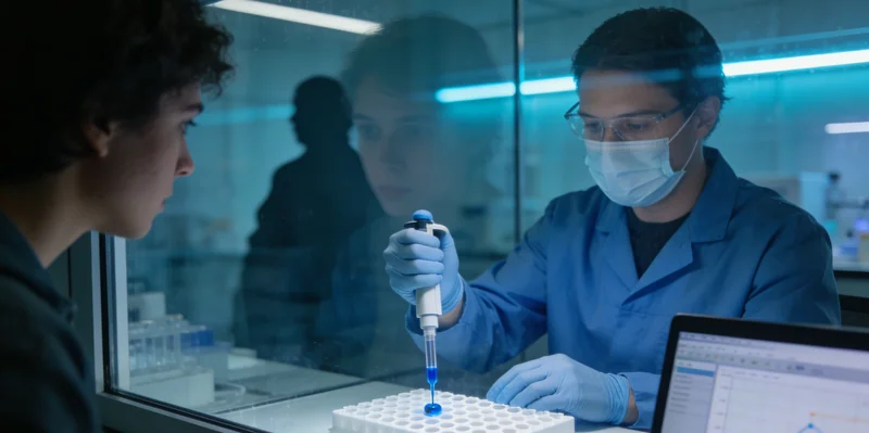 专业人员正在向客户详细解读基因检测报告