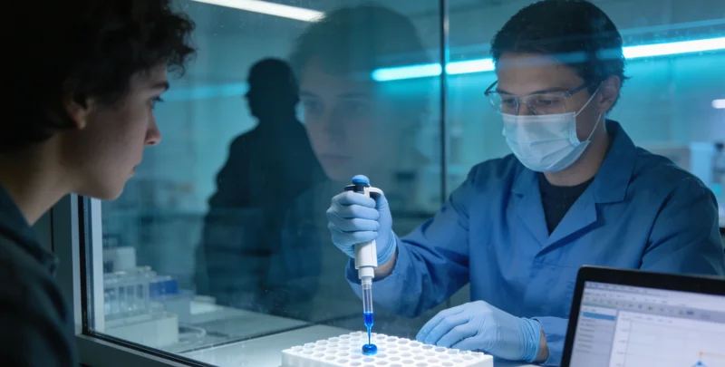 专业实验室内的基因检测设备特写