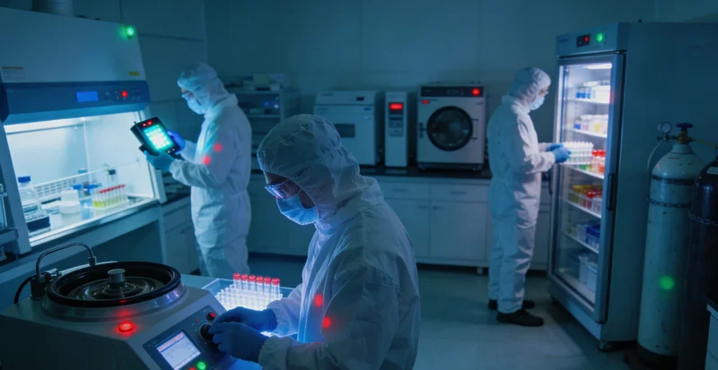 实验室中技术人员使用移液器进行