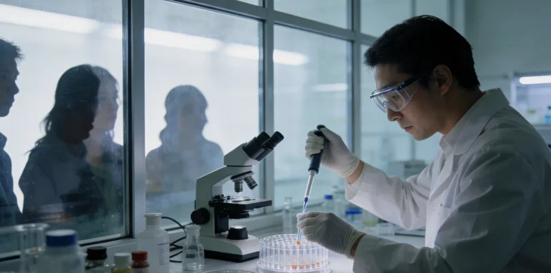 分子诊断实验室技术人员正在进行