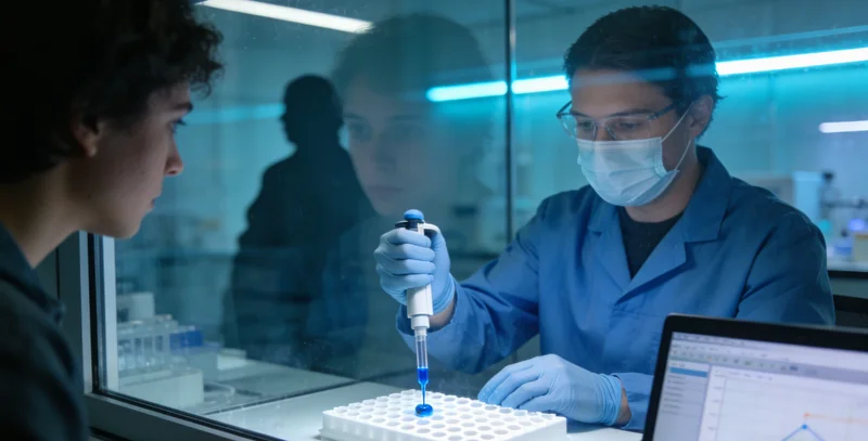 专业人员在现代化实验室内进行基因测序操作