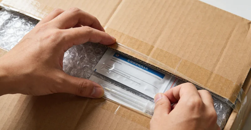 一位患者正在医院窗口留取痰液样