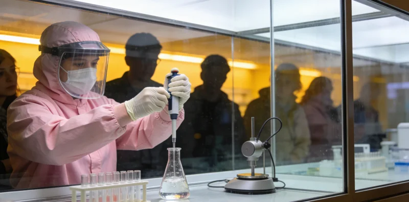 专业人士在办公室内向女性解读基因检测报告