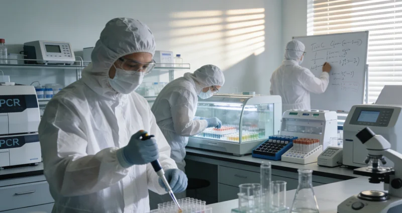 科学家在实验室进行基因数据分析