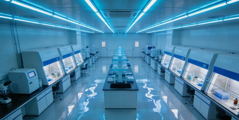 实验室环境中，身穿白大褂的技术