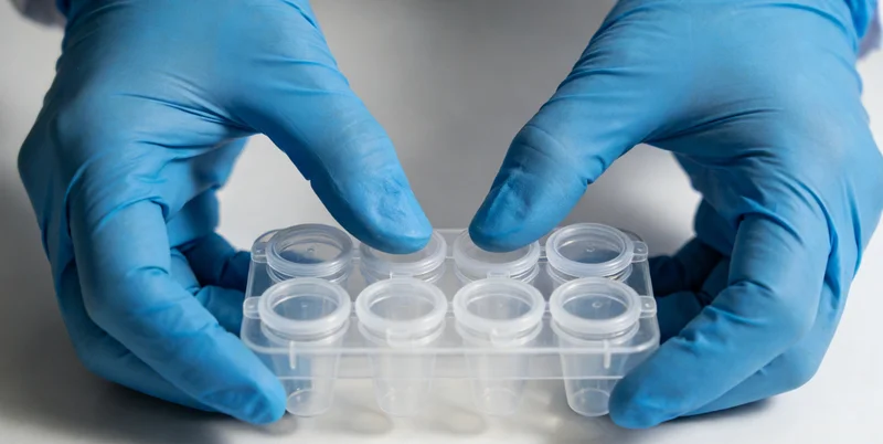 技术人员在生物安全柜中进行血液