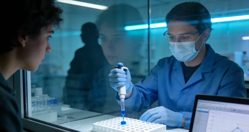 专业检验人员在实验室里操作精密