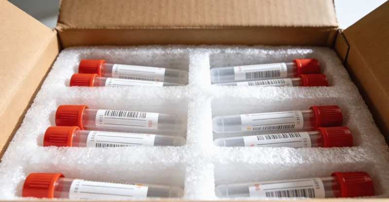 一个封装好的生物样本采集盒,旁