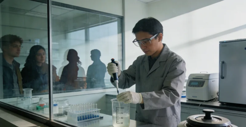 专业基因检测实验室内部,技术人员在进行样本分析工作