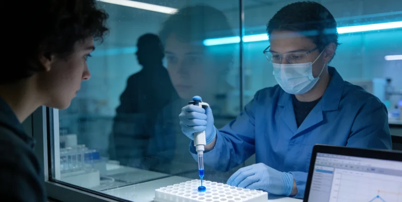 医生在办公室向患者家属解读基因检测报告