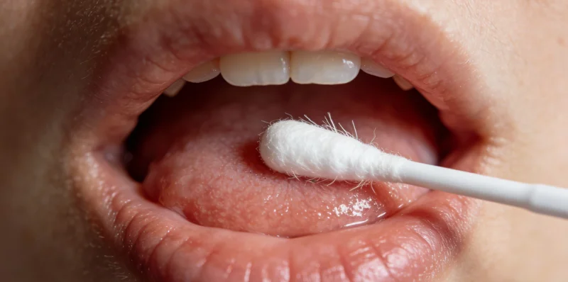 护士正在为咨询者进行无痛的咽拭