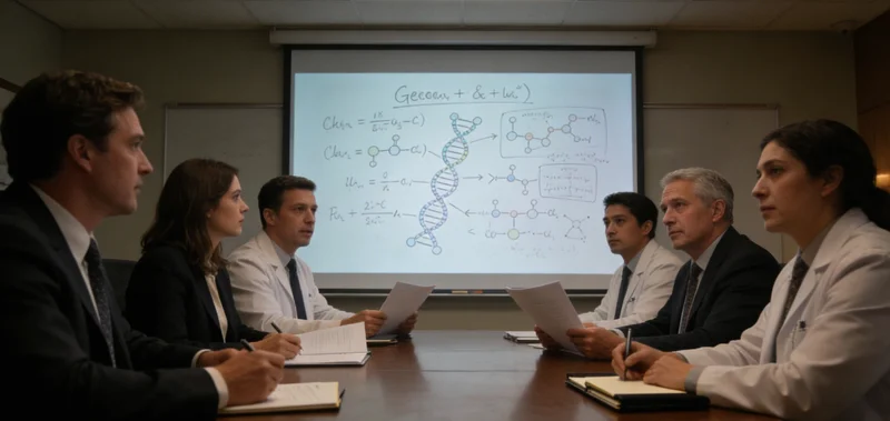 医生团队正在会议室讨论分析基因