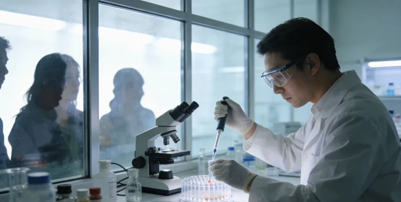 专业实验室人员操作高通量测序仪