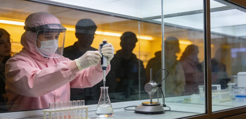 专业技术人员在实验室内操作先进