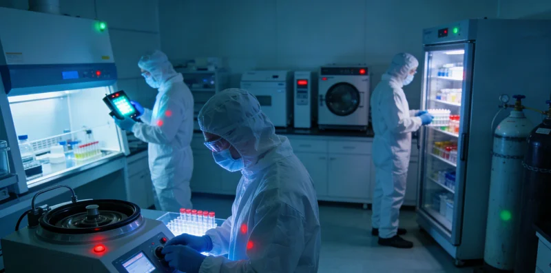 专业咨询师为客户解读基因检测报告,或高科技基因测序实验室工作场景