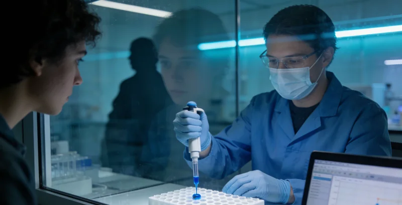 一位检验人员正在操作精密的分子