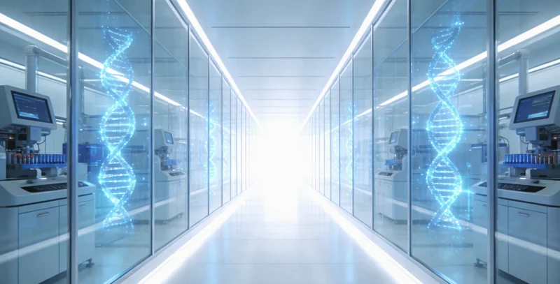 医生在办公室内，手指着基因检测