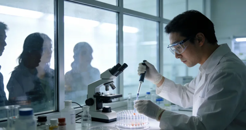 专业人士在办公室内向客户亲切解读基因检测报告