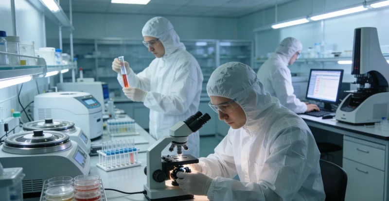 一位专业人士在实验室内操作精密