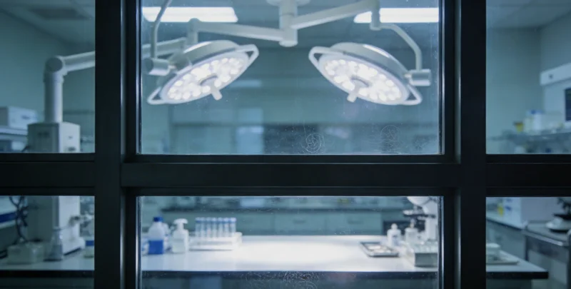 一位医生在实验室里认真查看检测