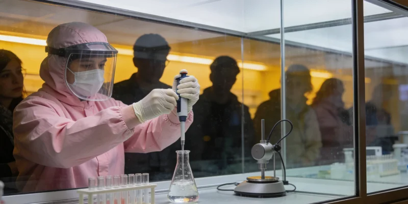 专业人员在生物安全柜内进行脑脊