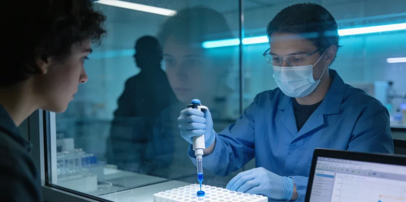 先进的基因测序仪在实验室内工作