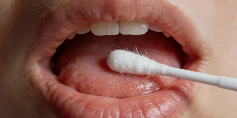 医护人员正在用拭子进行无痛样本