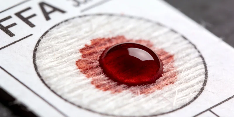 护士正在采集血液样本,旁边放着