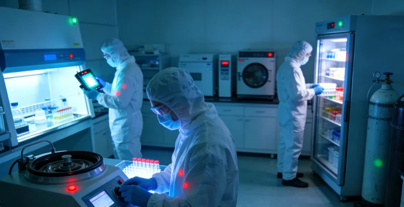 实验室内,技术人员在生物安全柜