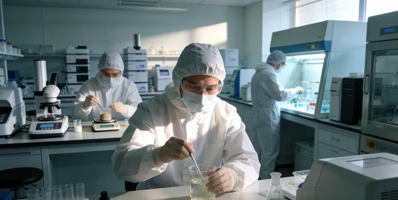 女性在家中轻松进行基因检测采样，旁边放着采样盒和手机