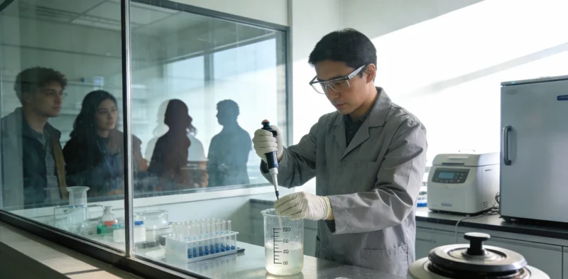 展现高科技基因测序实验室内部,技术人员正在操作精密仪器