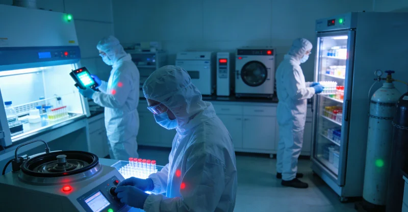 实验室技术人员操作精密仪器进行