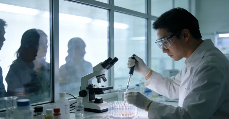 技术人员在PCR实验室进行样本