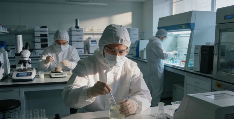 实验室技术人员身穿白大褂,正在