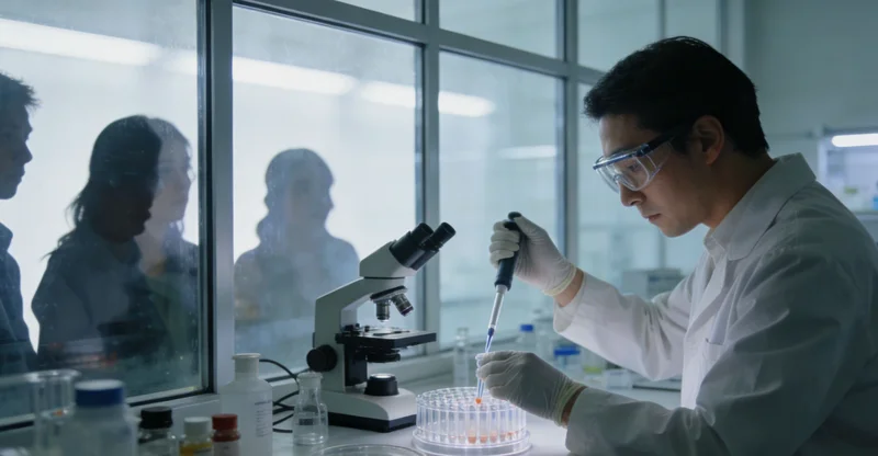 专业科研人员在实验室内操作先进基因测序仪器的场景