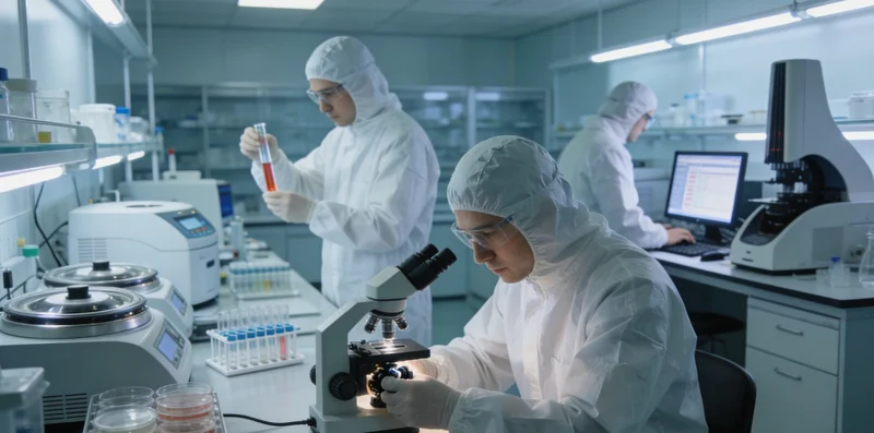 专业实验室内,科研人员正在操作先进设备,背景隐约有湖南地图轮廓,突出本地化技术服务