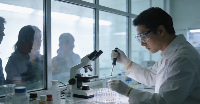 专业技术人员在实验室内操作先进的基因测序仪器