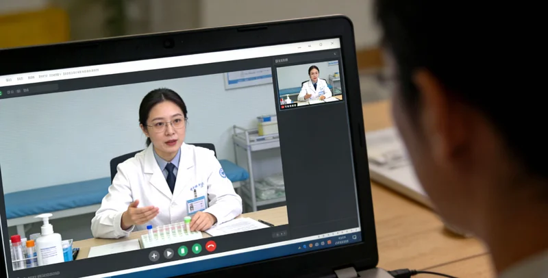 医生正在进行支气管镜检查示意图