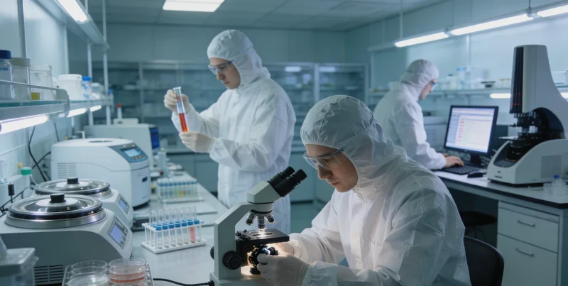 专业人士在实验室分析基因检测报告