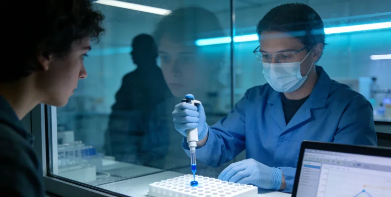 一位医生正在观察培养皿中的细菌